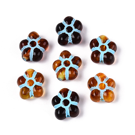 Окрашенные прозрачные акриловые бусины, Имитация янтаря, цветок