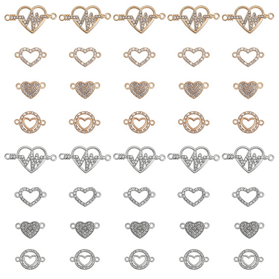 40шт 8 стили подвески из цинкового сплава, с кристально горный хрусталь, сердцебиение любви и сердечные связи