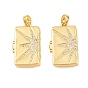 Brass Micro Pave Clear Cubic Locket Pendants, Rectangle with Sun Pattern