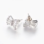Cubic Zirconia Stud Earrings, with Brass Findings, Bowknot, Clear