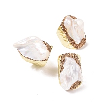 Natural Pearl Irregular Nuggets Open Cuff Ring, Light Gold Plated Brass Wide Ring for Women, Cadmium Free & Lead Free