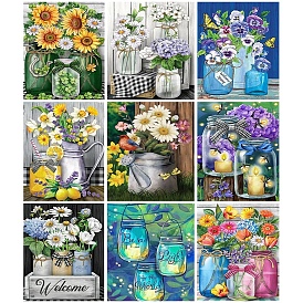 DIY Scenery Theme Diamond Painting Kits, Including Canvas, Resin Rhinestones, Diamond Sticky Pen, Tray Plate and Glue Clay, Flower/Sunflower/Bottle Pattern