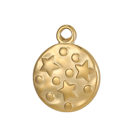 304 подвески из нержавеющей стали, плоский круглый со звездными подвесками, ионное покрытие (ip)