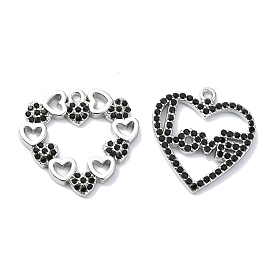 Rack Plating Alloy with Rhinestone Pendants, Heart