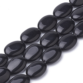 Natural Black Stone Beads Strands, Oval