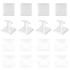 10шт. латунная пуговица для манжет, сеттинги для кабошонов для создания одежды , с 10 стеклянными кабошонами, квадратный