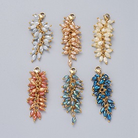 Electroplate Glass Cluster Beads Pendants, with 304 Stainless Steel Lobster Claw Clasps