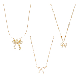 3 шт. 3 стили ожерелий с подвесками-бантиками из латуни и нержавеющей стали для женщин