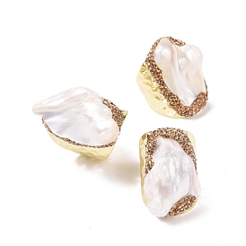 Anillo de puño abierto con pepitas irregulares de perlas naturales, anillo ancho de latón con baño de oro claro para mujer, sin plomo y cadmio