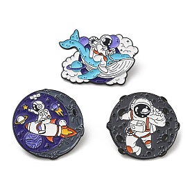 Spaceman with Planet/Rocket/Whale Enamel Pins, Electrophoresis Black Plated Alloy Brooch