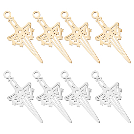 16Pcs 2 Colors 304 Stainless Steel Pendants, Laser Cut, Sword Charm