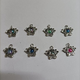 8 pendentifs en alliage de zinc, avec perles en plastique imitation abs, argent antique, lotus