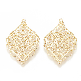 Brass Pendants, Rhombus with Heart, Nickel Free