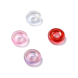 Frosted Glass Beads, with Glitter Powder, Disc/Flat Round