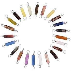 48Pcs 12 Styles Natural Mixed Stone Connector Charms, with Platinum Plated Eco-Friendly Brass Wire Wrapped, Column, Mixed Dyed and Undyed