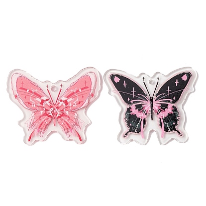 Transparent Printed Acrylic Pendants, Butterfly Charm