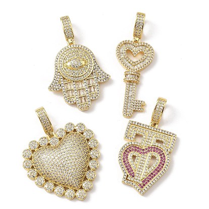 Латунные микропаве прозрачные подвески с фианитом, без свинца и без кадмия, долговечный, стойки покрытие, реальный 18 k позолоченный