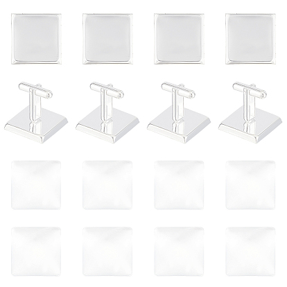 10шт. латунная пуговица для манжет, сеттинги для кабошонов для создания одежды , с 10 стеклянными кабошонами, квадратный