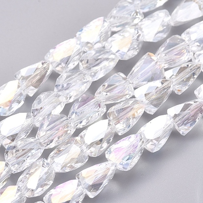 Electroplate Glass Beads Strands, AB Color Plated, Faceted, Triangle