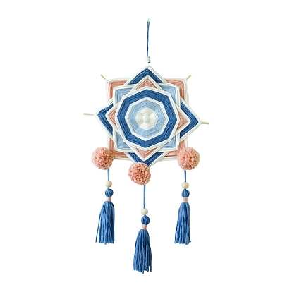 DIY Mandala Pattern Woven Net/Web with Tassel Cotton Wall Pendant Big Decorations Kit, for Bedroom Home Living Room Ornament