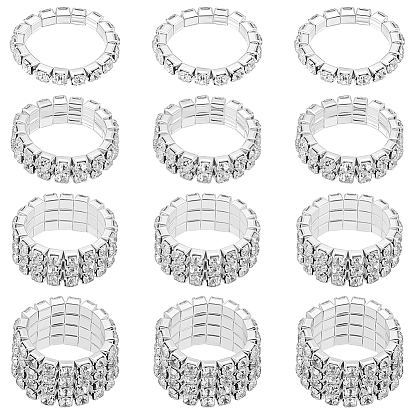 12 шт. 4 стили стразы теннисные цепочки эластичные кольца для женщин