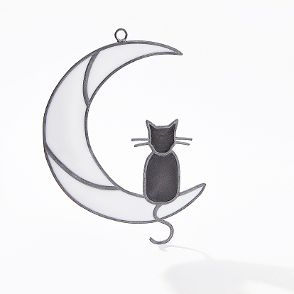 1Pc Alloy Enamel Pendant Decorations, Moon & Cat