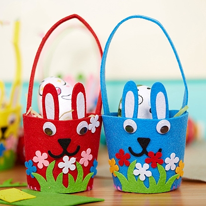 Easter Theme DIY Cloth Baskets Kits, Rabbit Baskets, with Plastic Pin, Yarn and Craft Eye, for Storing Home Fruit Snack Vegetables, Children Toy