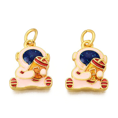 Alloy Enamel Charms, Cadmium Free & Lead Free, with Glitter Powder and Jump Rings, Matte Gold Color, Spaceman