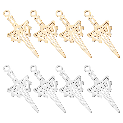 16Pcs 2 Colors 304 Stainless Steel Pendants, Laser Cut, Sword Charm