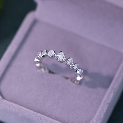 Anillos abiertos geométricos de plata de ley con pavé de circonitas cúbicas para mujer
