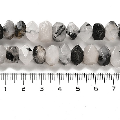 Natural Black Rutilated Quartz Beads Strands, Faceted, Nuggets