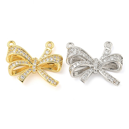 Rack Plating Brass Micro Pave Cubic Zirconia Pendants, Cadmium Free & Lead Free, 
Long-Lasting Plated, Bowknot