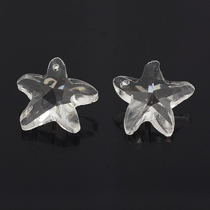 Faceted Starfish/Sea Stars Glass Charms, 14x15x8mm, Hole: 1mm