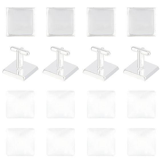 10шт. латунная пуговица для манжет, сеттинги для кабошонов для создания одежды , с 10 стеклянными кабошонами, квадратный