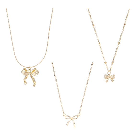 3 шт. 3 стили ожерелий с подвесками-бантиками из латуни и нержавеющей стали для женщин