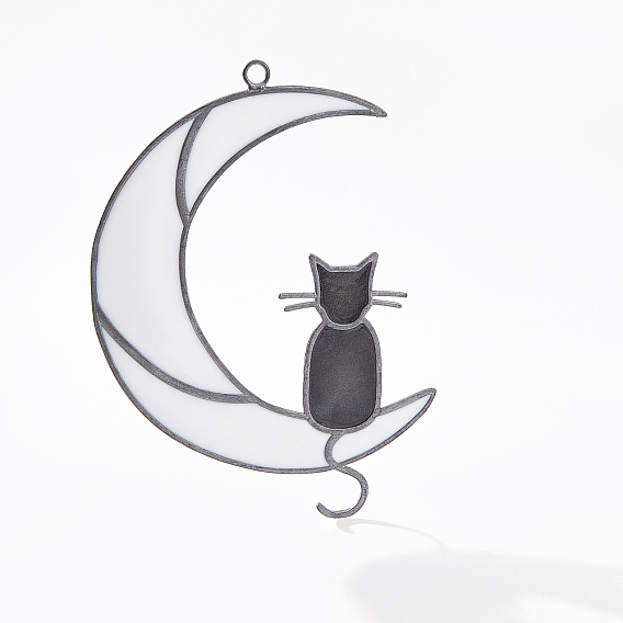 1Pc Alloy Enamel Pendant Decorations, Moon & Cat