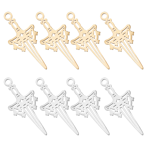 16Pcs 2 Colors 304 Stainless Steel Pendants, Laser Cut, Sword Charm