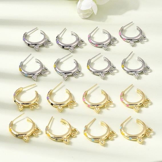 Boucles d'oreille en laiton émaillé, forme de chat, boucles d'oreilles demi-créoles, sans plomb et sans cadmium, crémaillère plaquage, plaqué longue durée, plaqué or véritable 18k/platine