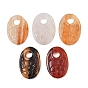 Natural Agate Carved Pendants, Oval with Flower Charms