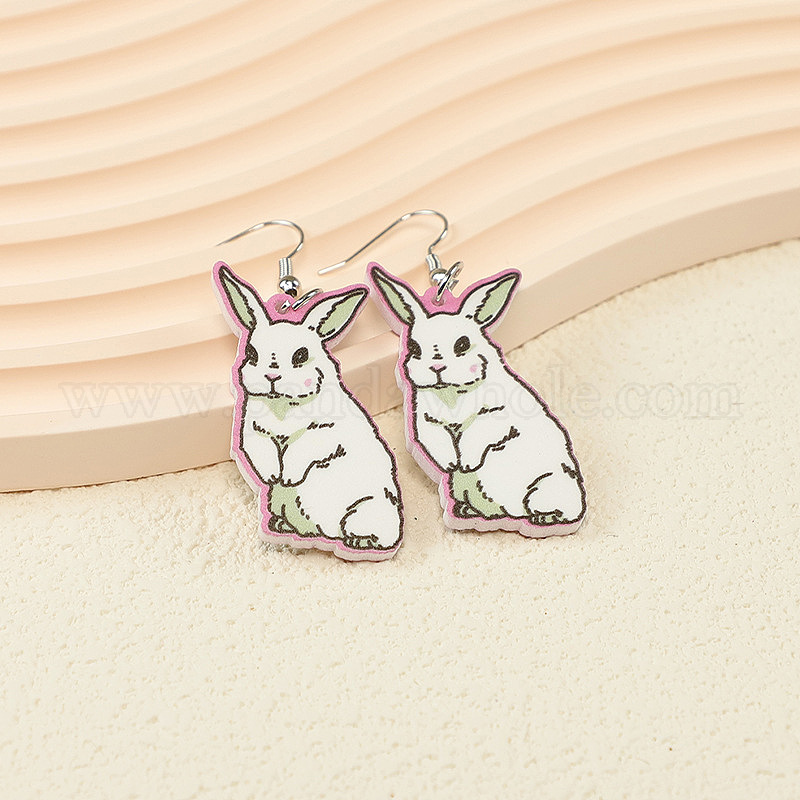 Easter Wood Dangle Earrings, Rabbit