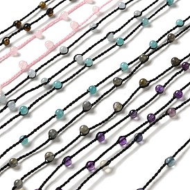 Natural Mixed Gemstone Braided Bead Necklacess, Nylon Cord Adjustable Necklaces