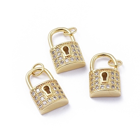 Brass Micro Pave Cubic Zirconia Pendants, with Jump Rings, Long-Lasting Plated, Lock