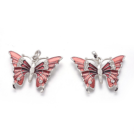 Émail en alliage gros pendentifs, avec strass, papillon