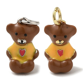 Rack Plating Brass Enamel Charms, with Jump Ring, Long-Lasting Plated, Lead Free & Cadmium Free, Bear Charm