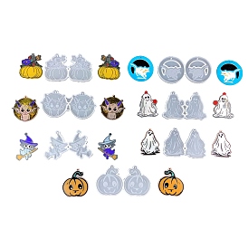 Moules en silicone pendentif bricolage sur le thème d'halloween, moules de résine, citrouille/chauve-souris/fantôme