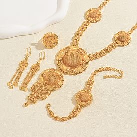 Ensembles de bracelets, boucles d'oreilles, colliers et bagues ronds creux en alliage pour femmes