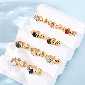 304 регулируемые открытые манжеты из нержавеющей стали, Кольца из натуральных камней для женщин, ионное покрытие (ip)