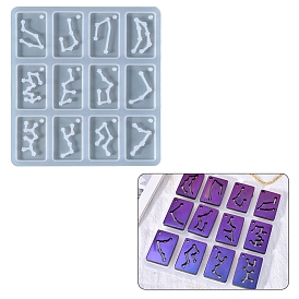  Twelve Constellations Rectangle Pendants Silicone Molds, Resin Casting Molds, for UV Resin, Epoxy Resin Jewelry Making