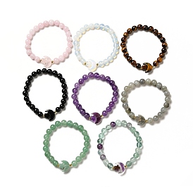 Natural & Synthetic Mixed Gemstone Moon and Star Beaded Stretch Bracelet for Women