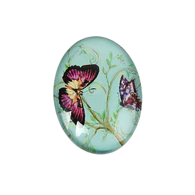 Cabochons ovales en verre imprimé de papillon